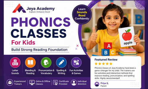 Parent review for Phonics Classes at Jeya Academy in Tuticorin highlighting improved reading, pronunciation, and spelling skills for children.