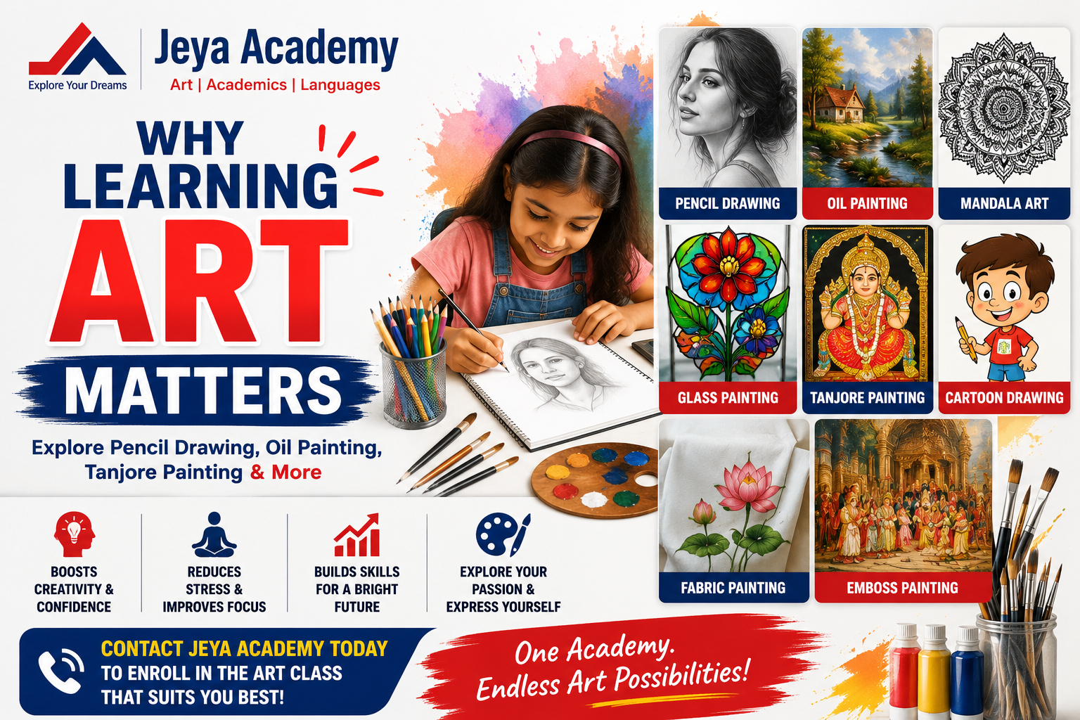 Why Learning Art Matters – Learn Pencil Drawing, Oil Painting, Tanjore Painting and More at Jeya Academy