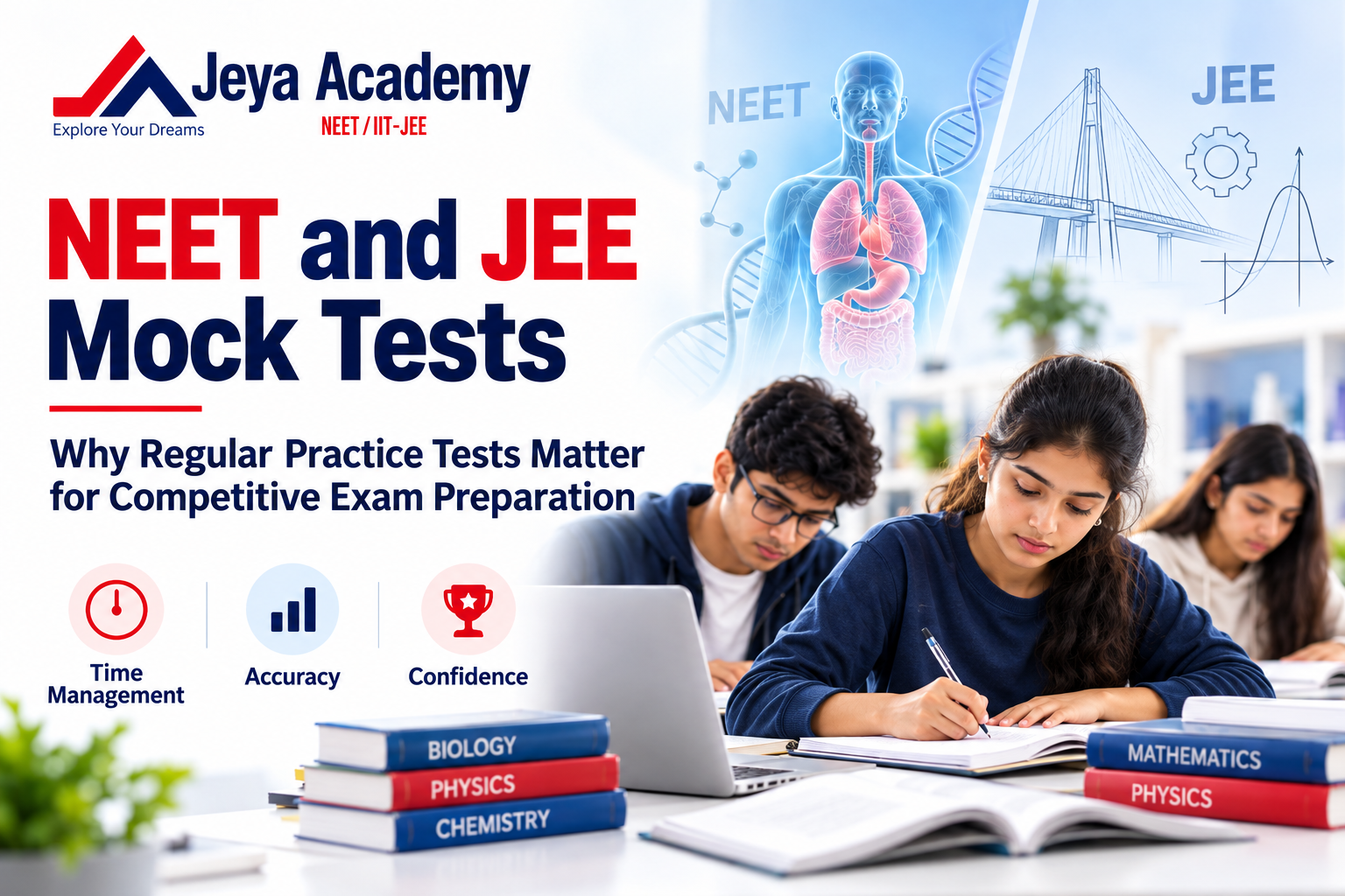 NEET JEE coaching in Tuticorin – Jeya Academy students preparing for competitive exams through regular mock tests to improve accuracy, time management, and confidence.